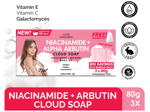Luxe Organix Niacinamide + Alpha Arbutin Cloud Soap.