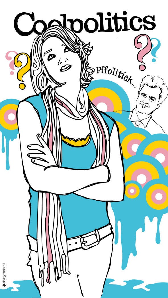 NRC NEXT illustratie bij artikel over Coolpolitics, met een portret van Geert Wilders op de achtergrond