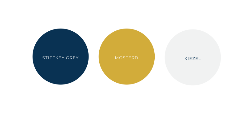 Storm beachbar & bistro - kleurpalet, blauw, mosterdgeel en kiezel