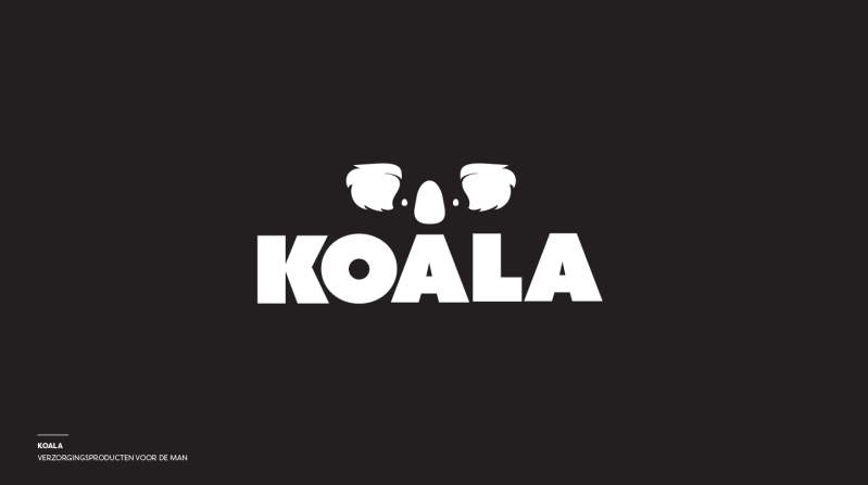 Logofolio, een greep uit de logo's en corporate identities voor diverse bedrijven, hier zie je het logovoorstel van Koala, verzorgingsproducten voor de man