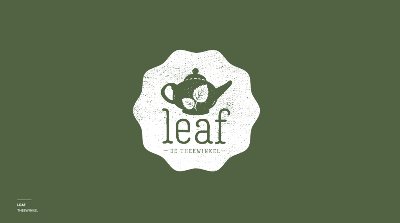 Logofolio, een greep uit de logo's en corporate identities voor diverse bedrijven, hier zie je het logovoorstel van Leaf, een theewinkel