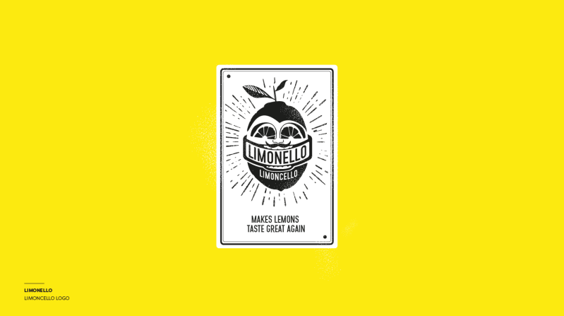Logofolio, een greep uit de logo's en corporate identities voor diverse bedrijven, hier zie je het logovoorstel en etiket van Limonello een Limoncellomerk