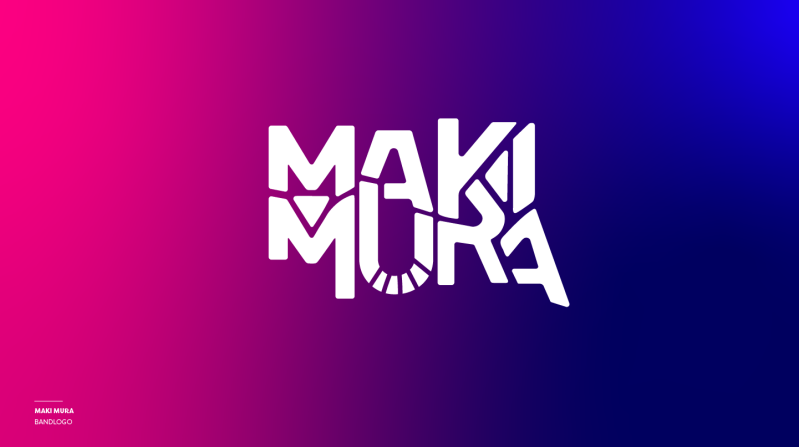 Logofolio, een greep uit de logo's en corporate identities voor diverse bedrijven, hier zie je het logovoorstel voor Maki Mura een rockband