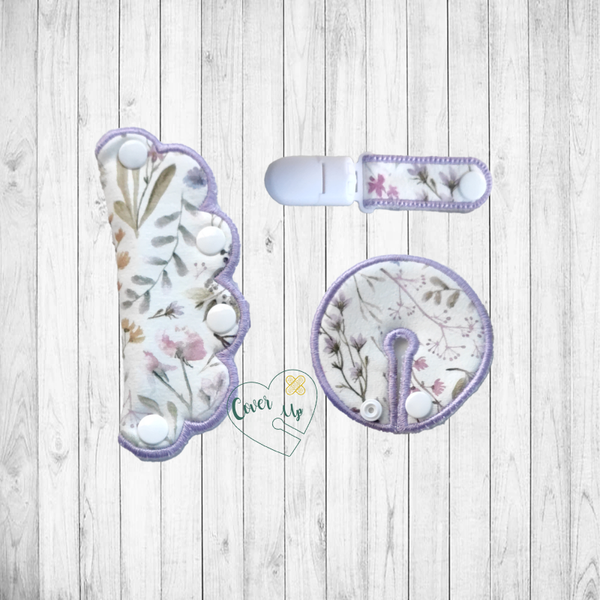 Set van g-tube cover extensie cover en tubie clip paars met bloemen