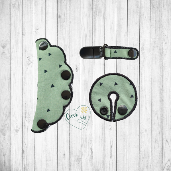 Set van g-tube cover extensie cover en tubie clip met driehoekjes print groen