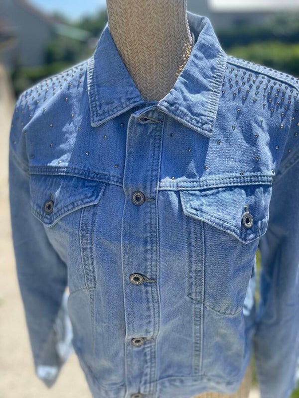 Veste en Jeans Talia cloutée bleue