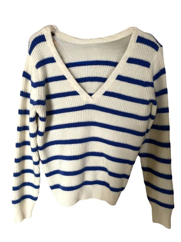 Pull Martine à rayures blanc et bleu électrique