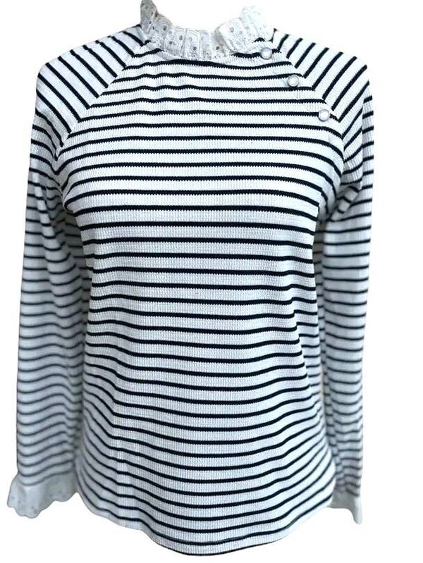 Tops Manches longues Marie Col Rond Dentelle Rayures Noir