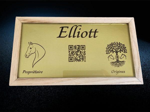 Plaque de box en verre et cadre en bois personnalisée / Signature Essentielle