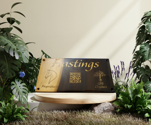 Plaque de box en bois personnalisée - Résine - Qr code /Signature Prestige