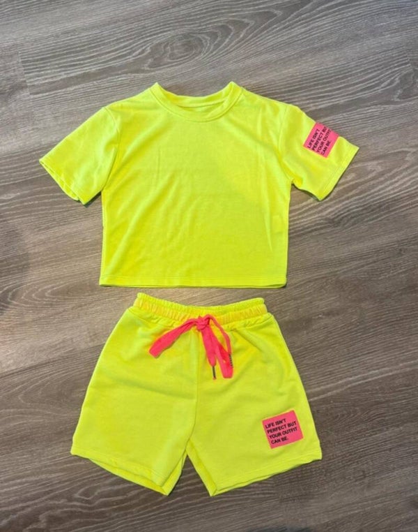 Comfy short life set - Neon Geel