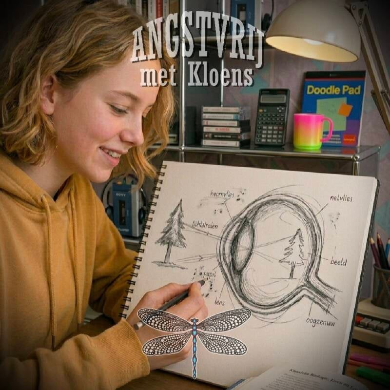 Brugklasleerling tekent de werking van  het oog met haar ogen — beeld bij blog van Angstvrij met Kloens