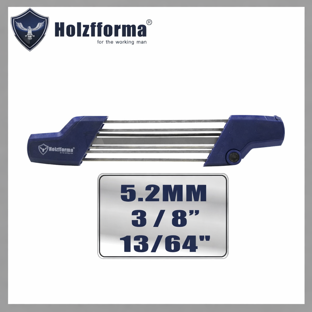 Porte-lime 2-en-1 HOLZFFORMA pour chaîne de tronçonneuse en pas 3/8
