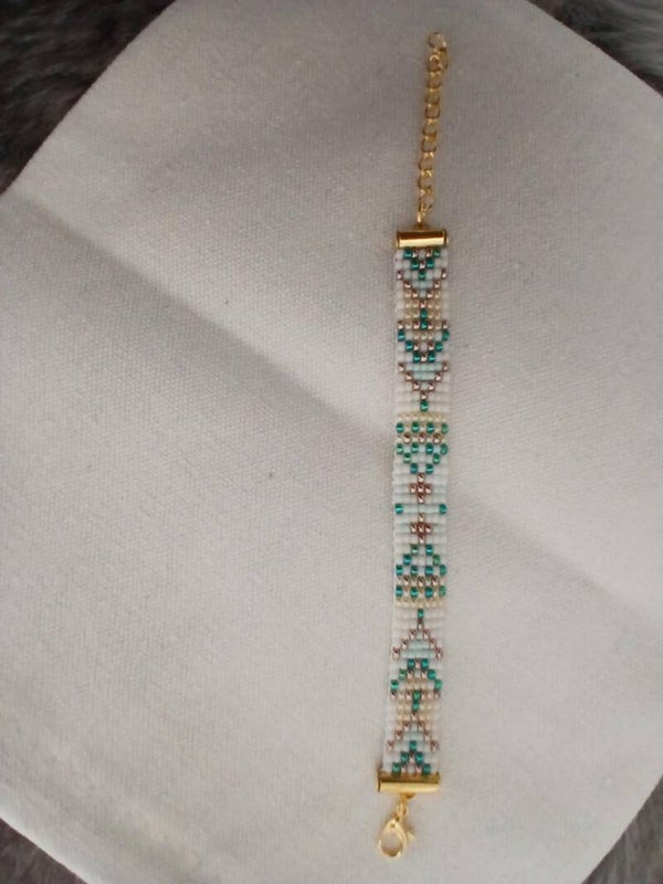 Miyuki armband groen, goud,wit