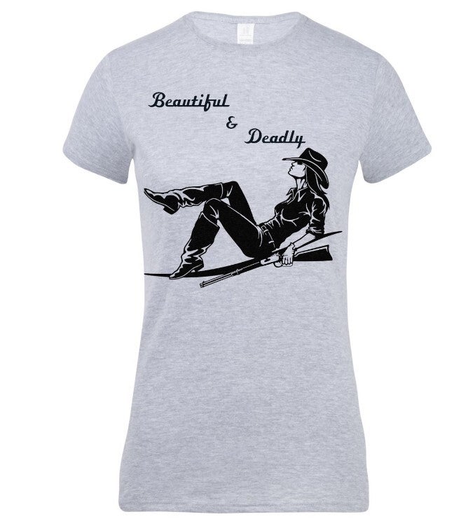 Couples T-Shirts "Beautiful & Deadly" Gildan® Softstyle Women's T-Shirt & Hanes® Authentic Short Sleeve T-Shirt