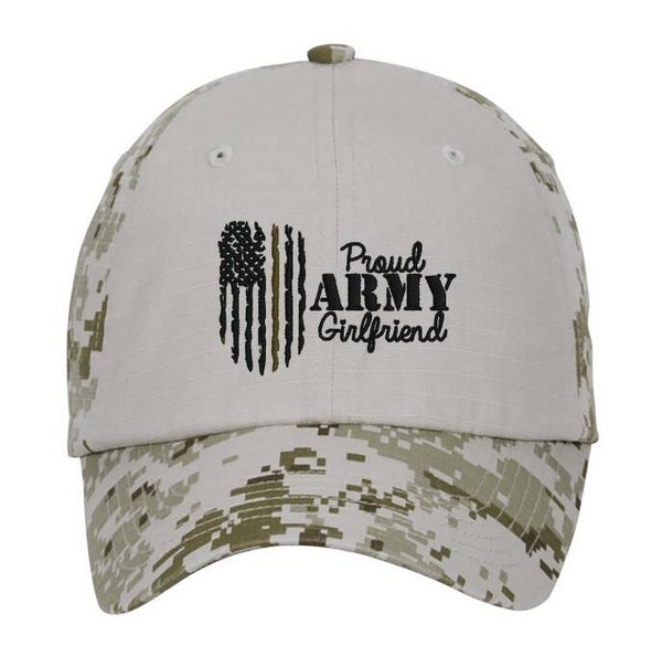 "American Flag Proud Army Girlfriend"  Port Authority® Colorblock Digital Ripstop Camouflage Cap