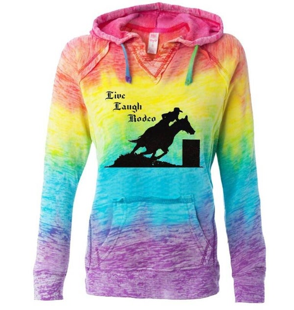 "Live, Laugh, Rodeo Barrel Racer Silhouette" MV Sport Courtney Burnout V-Notch Sweatshirt