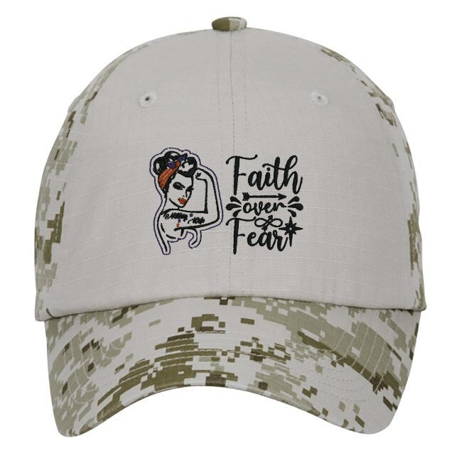 "Modern Day Rosie Rivetter Military Wife/ Faith Over Fear" Port Authority® Colorblock Digital Ripstop Camouflage Cap