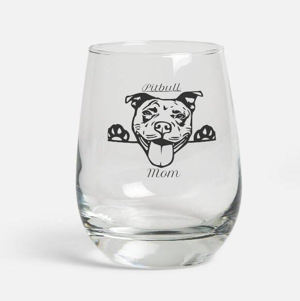 "Pitbull Mom" Engraved Stemless Wine Glasses