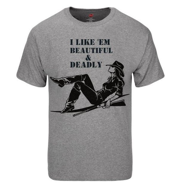"I Like 'Em Beautiful & Deadly" Hanes® Authentic Short Sleeve T-Shirt