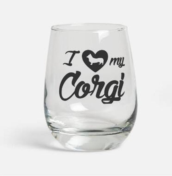 I Love My Corgi Stemless Wine Glass