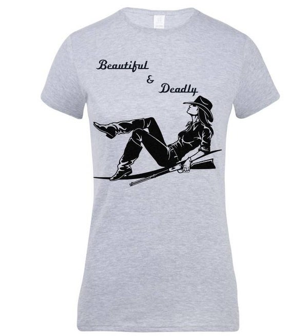 Couples T-Shirts "Beautiful & Deadly" Gildan® Softstyle Women's T-Shirt & Hanes® Authentic Short Sleeve T-Shirt