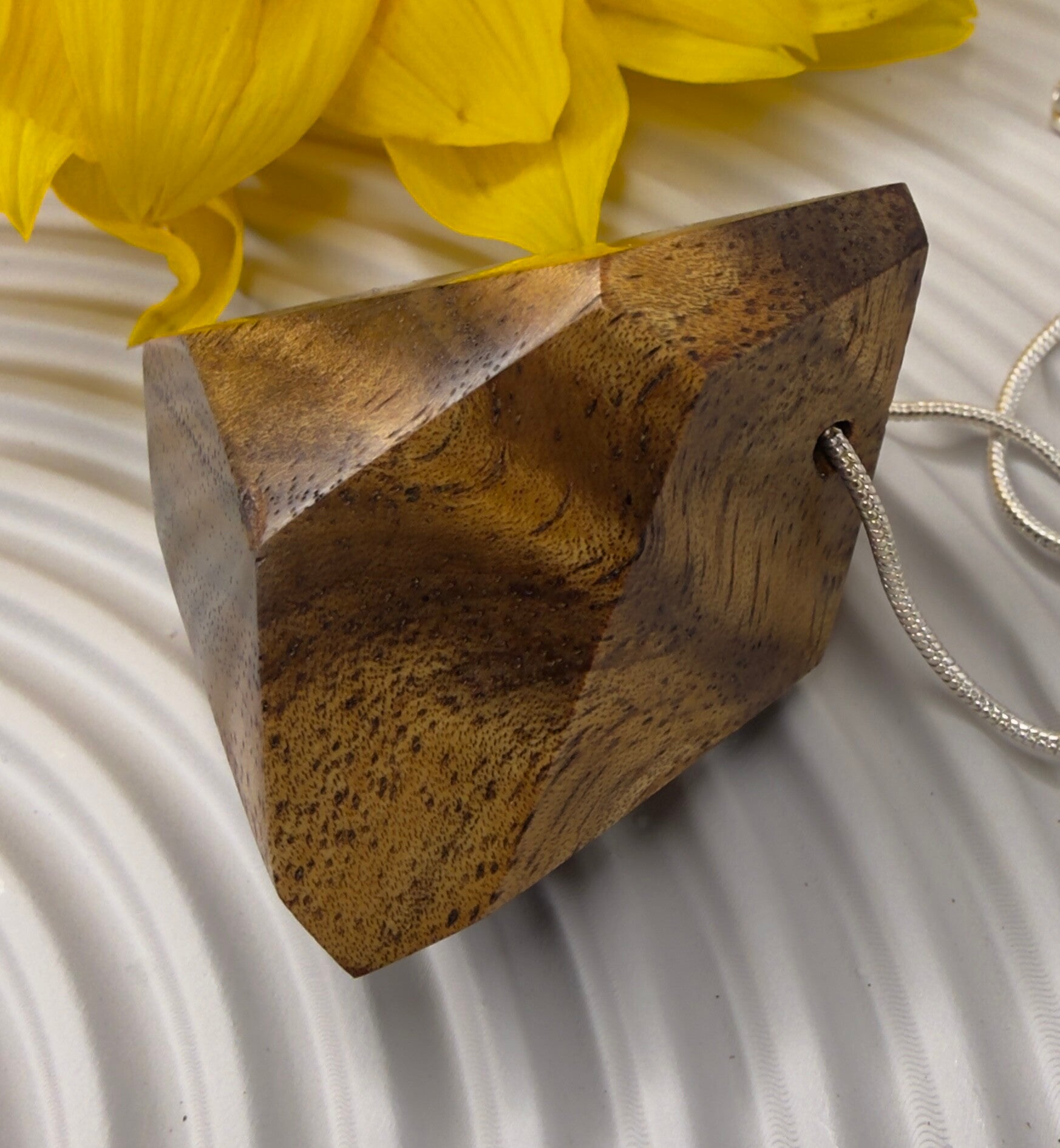 Timber gemstone pendant - Quilted Blackwood