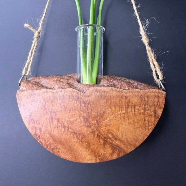 Hanging timber vase - Figured Buloke