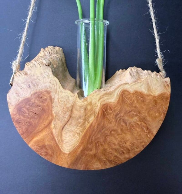 Hanging timber vase - Brown Mallee Burl
