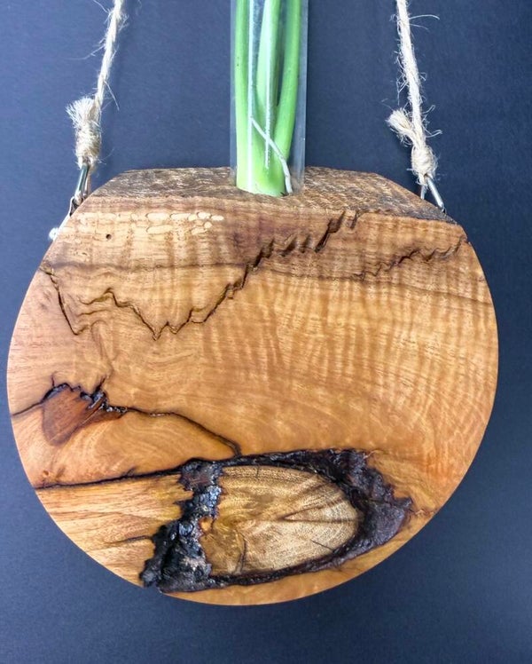 Hanging timber vase - Figured Yellow Box