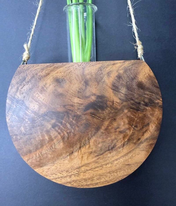Hanging timber vase - Figured Black Walnut