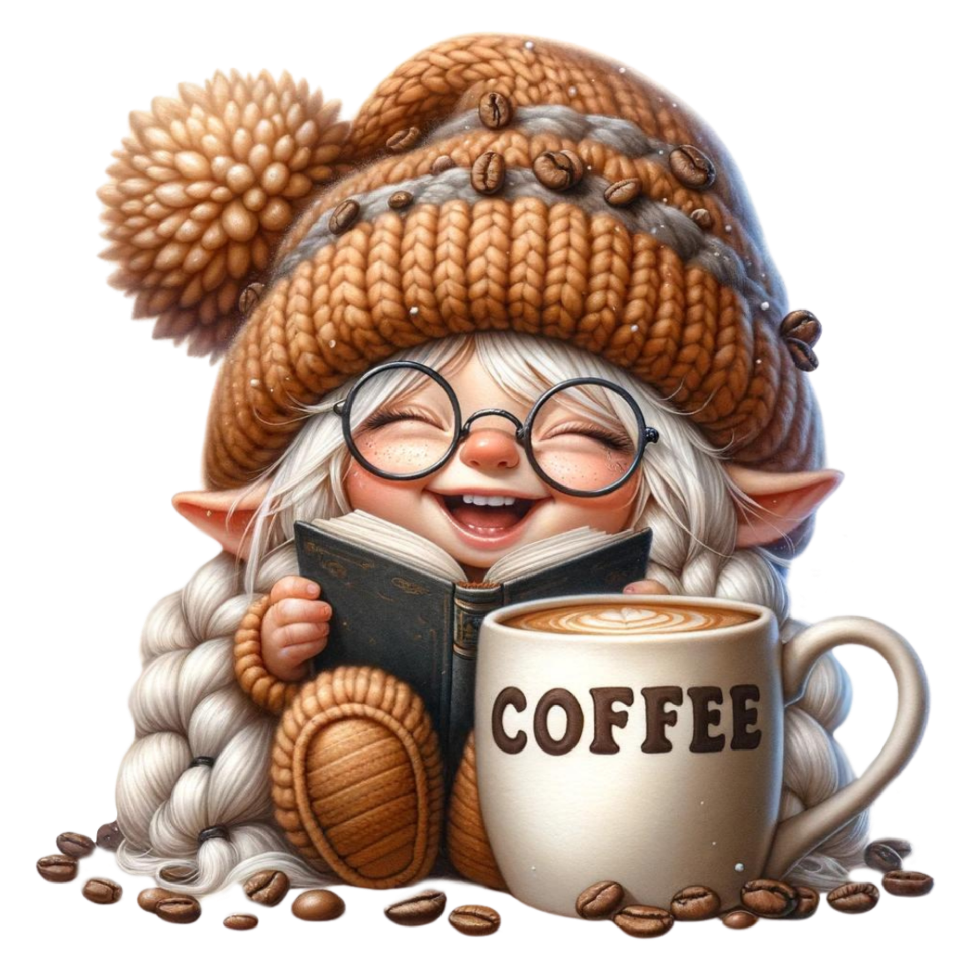 🪄 Bügelbild „Kaffeewichteline“ – charmantes Wintermotiv zum Aufpressen