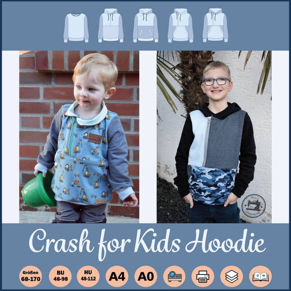 ✂️ Crash for Kids Hoodie – Asymmetrie trifft Alltagstauglichkeit - A4-Datei für deinen Drucker