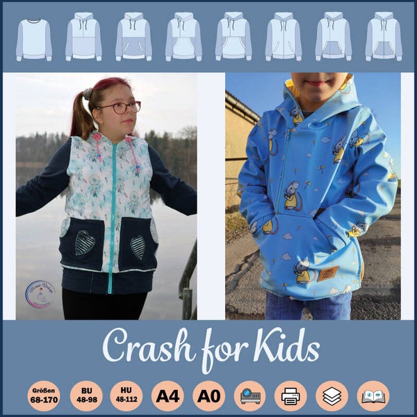 ✂️ Crash for Kids Hoodie & Jacke – Asymmetrie trifft Alltagstauglichkeit - A4-Datei für deinen Drucker