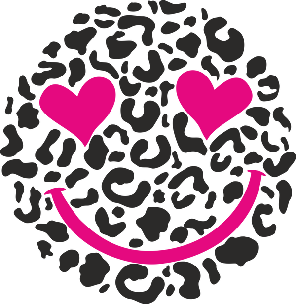 ✨ Bügelbild „Smiley mit Herzaugen“ – Leo Print aus Glitzer- oder Flockfolie