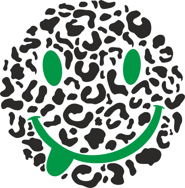 ✨ Bügelbild „Leo Print Smiley mit Zunge“ – aus Flock- oder Glitzerfolie, fertig entgittert