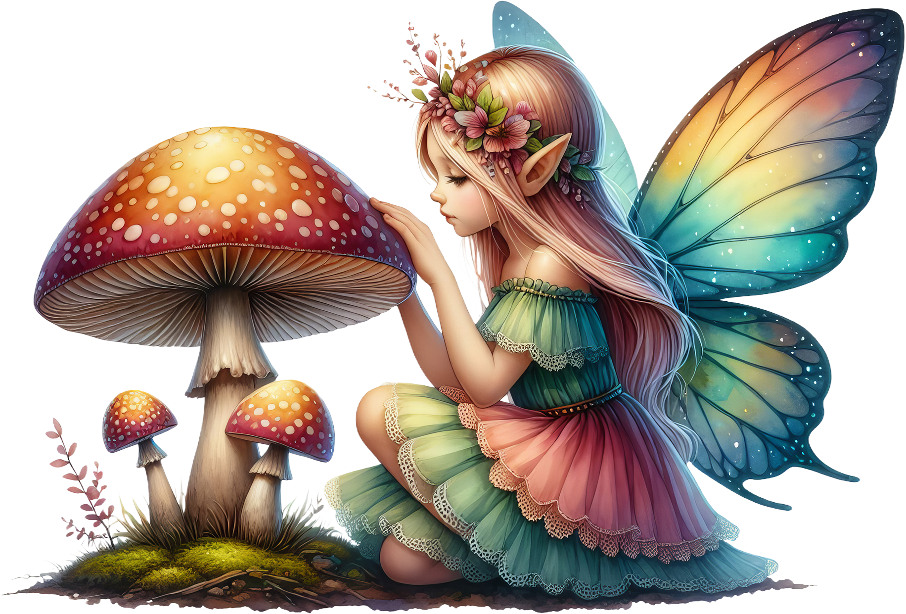 🪄 DTF-Bügelbild „Kleine Fee mit Pilz 2“ – zauberhaftes Motiv, fertiges Bügelbild