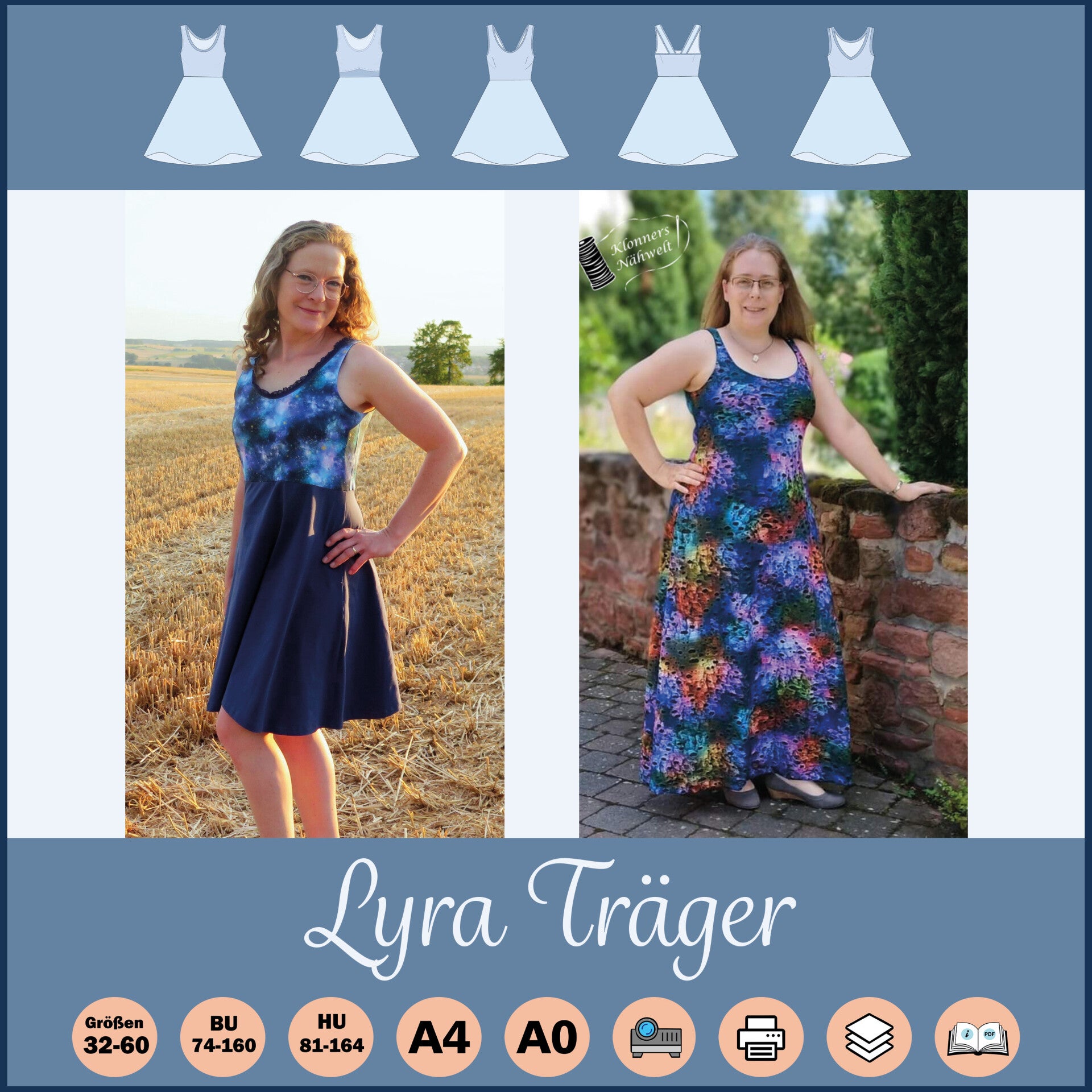 ✂️ Lyra Trägerkleid – Sommerlicher Allrounder mit Racerback & A-Linien-Rock (Größe 32–60) - A0-Datei für deinen Copyshop-Print
