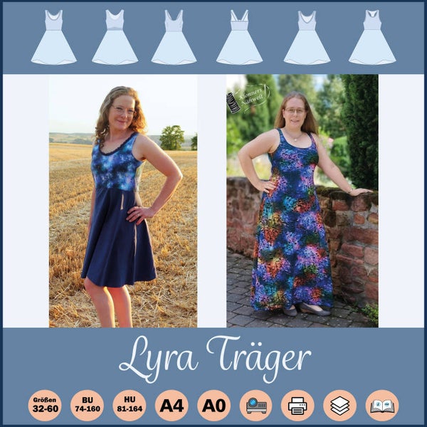 ✂️ Lyra Trägerkleid – Sommerlicher Allrounder mit Racerback & A-Linien-Rock (Größe 32–60) - A4-Datei für Handy ohne Ebenen