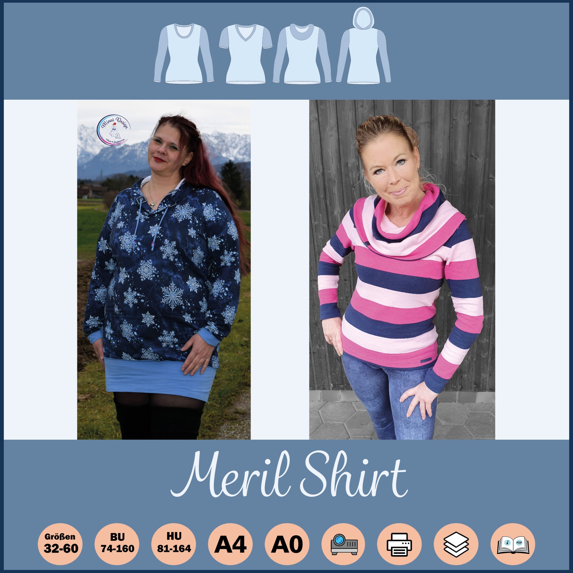 ✂️ Meril Shirt – Vielseitiges Ganzjahres-Basic mit vielen Varianten (Größe 32–60) - A4-Datei für Handy ohne Ebenen
