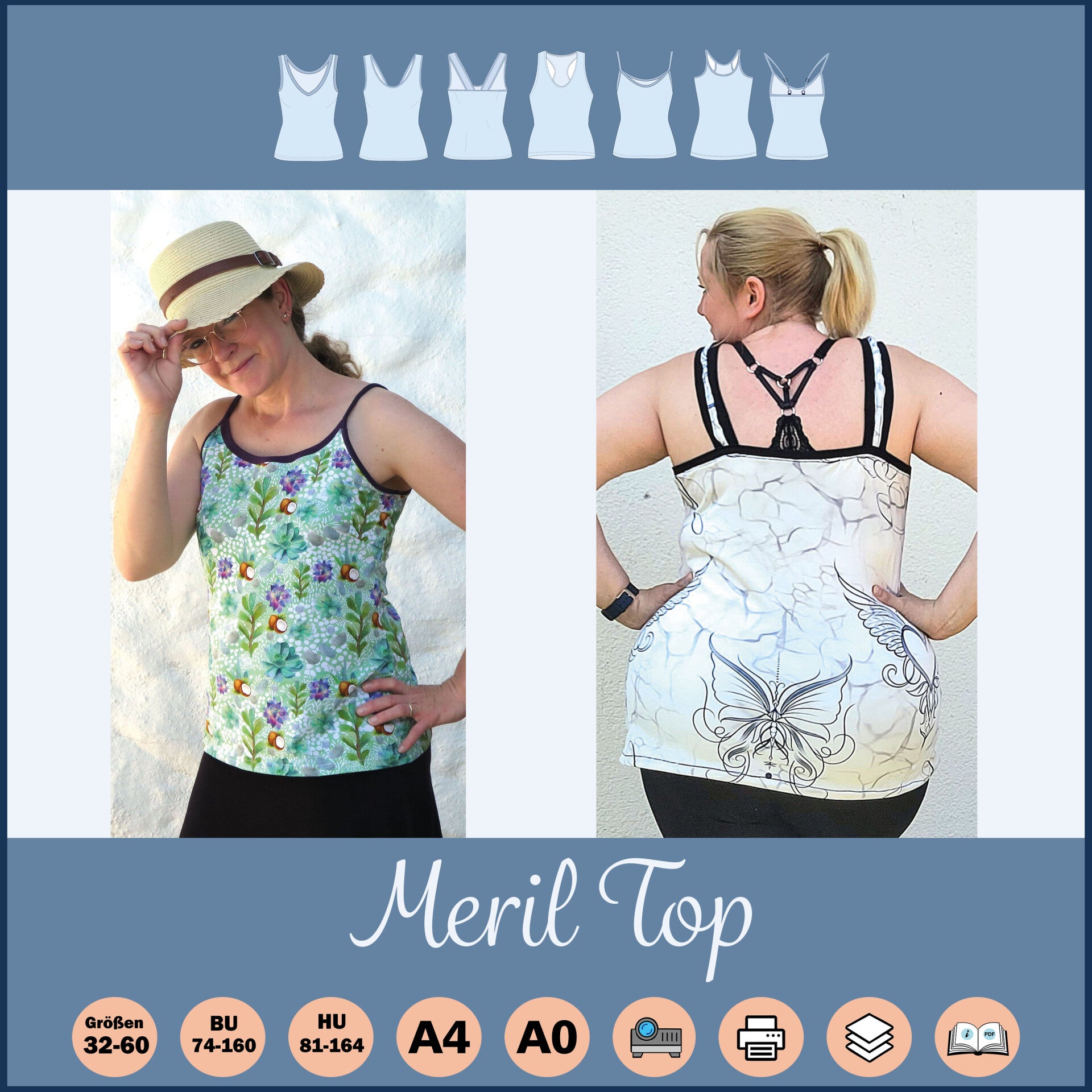 ✂️ Meril Top – Sommerliches Schnittmuster mit vielen Varianten (Größe 32–60) - Bundle