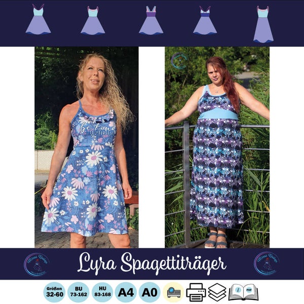 ✂️ Lyra Dress – Sommerliches A-Linien-Kleid mit Spaghettiträgern & Taillenband (Größe 32–60) - A4-Datei für Handy ohne Ebenen