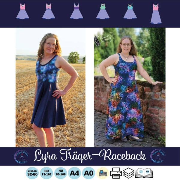 ✂️ Lyra Trägerkleid – Sommerlicher Allrounder mit Racerback & A-Linien-Rock (Größe 32–60) - A4-Datei für deinen Drucker