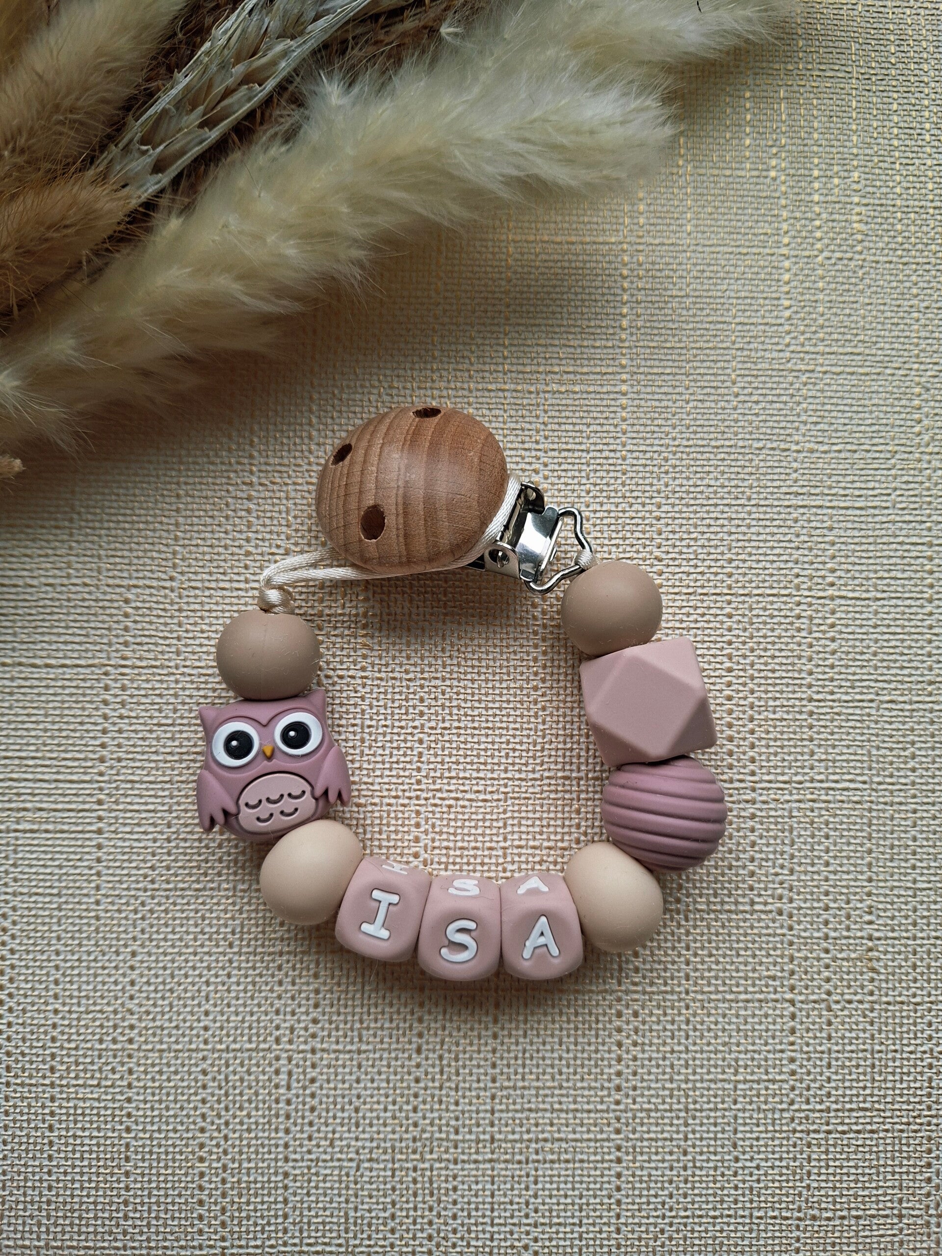 Speenkoord uil oudroze met naam