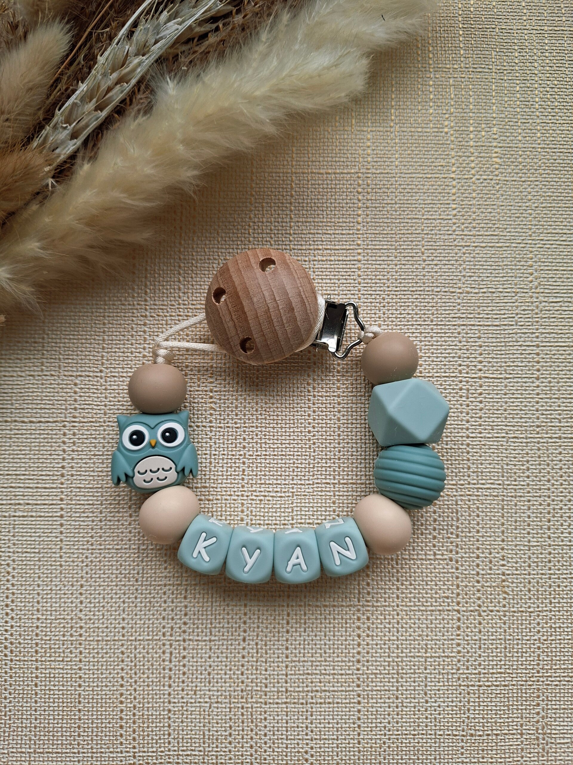 Speenkoord uil grijsblauw met naam