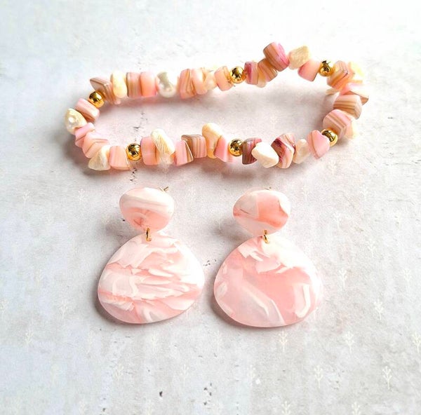 Sieradenset |Duo Cherry Blossom | Handgemaakte Oorbellen & Armband Duo