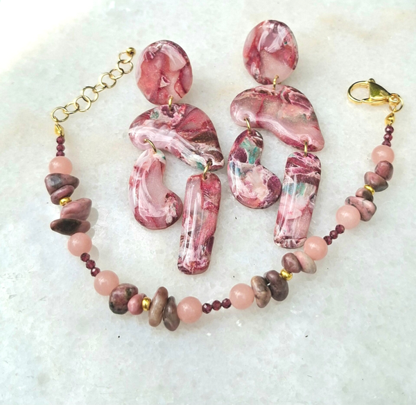 Cadeauset oorbellen & armband bordeaux | Winterberry | Ómorfo Dóro