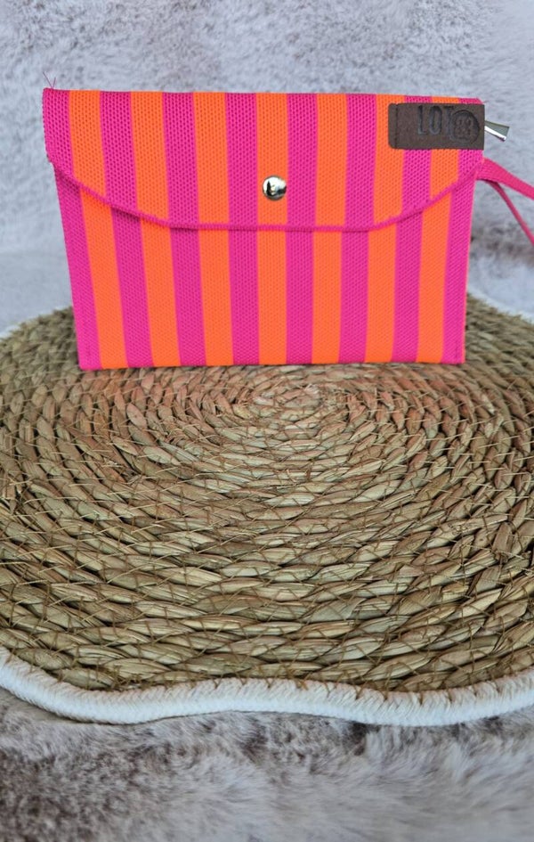Lot 83 Portemonnee Groot fuchsia/oranje stripes