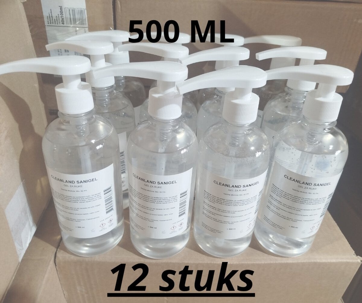 Cleanland sanigel handgel desinfectant hygiëne 500 ml - Doos van 12 stuks