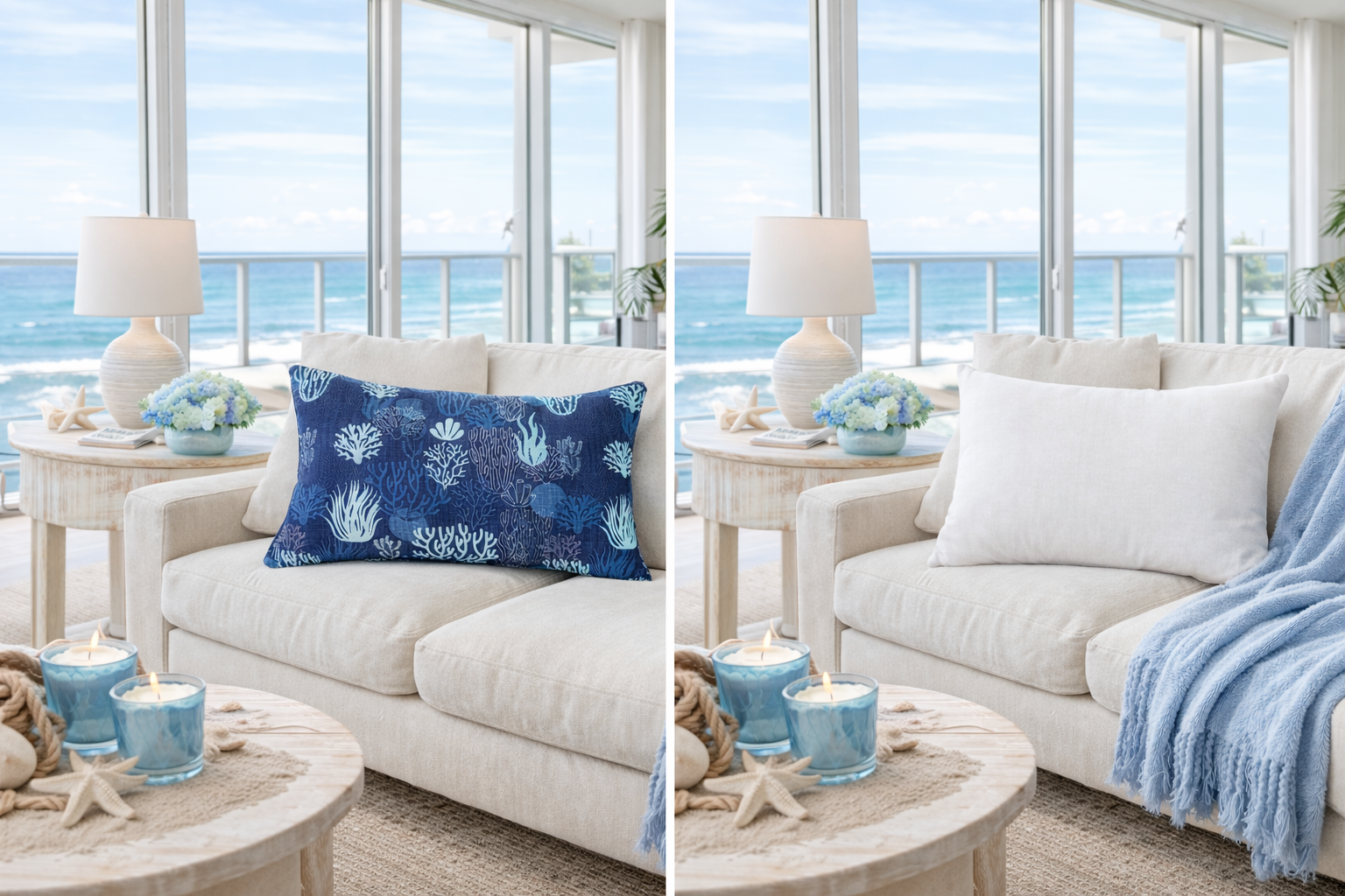 Coastal Blue Coral Pillow